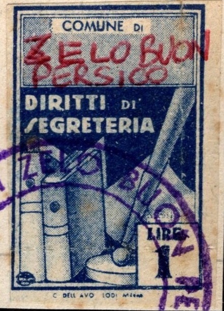 Marca da Bollo del Comune di ZELO BUON PERSICO su Carta Bianca di dimensioni 16 x 24 mm