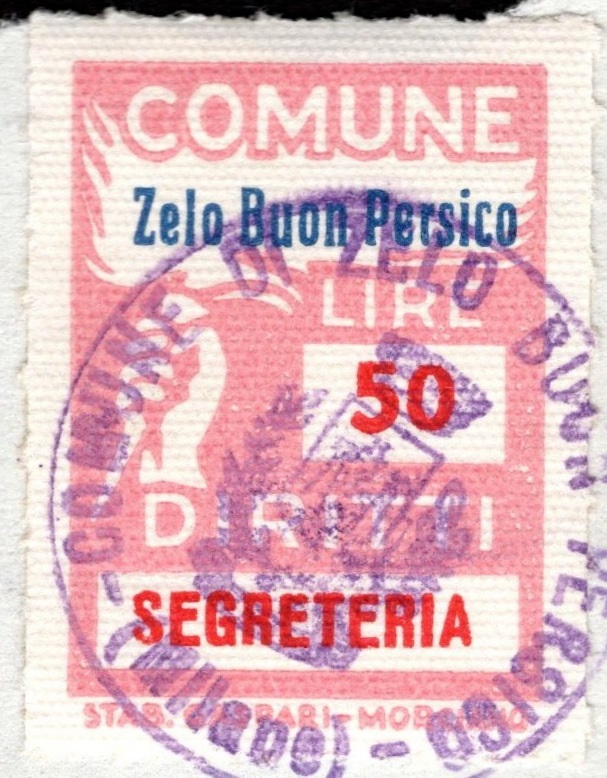 Marca da Bollo del Comune di ZELO BUON PERSICO su Carta Bianca di dimensioni 16 x 24 mm