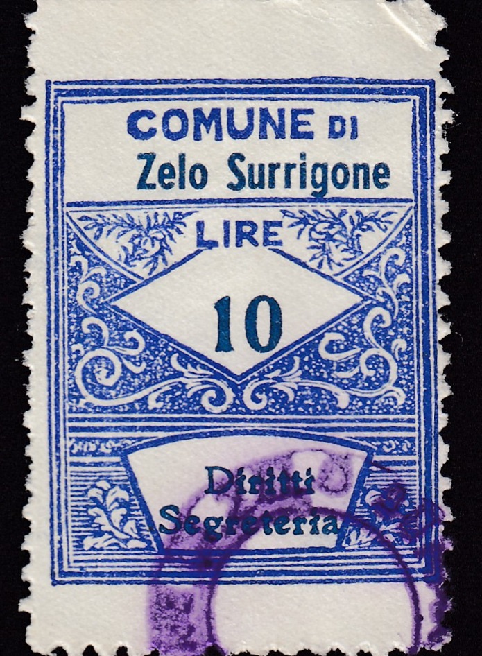 Marca da Bollo del Comune di ZELO SURRIGONE su Carta Bianca di dimensioni 22 x 29 mm