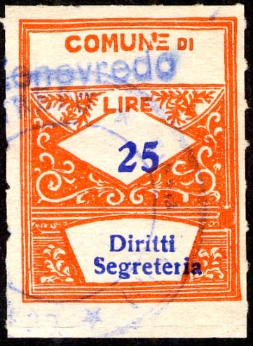 Marca da Bollo del Comune di ZENEVREDO su Carta Bianca di dimensioni 20 x 20 mm