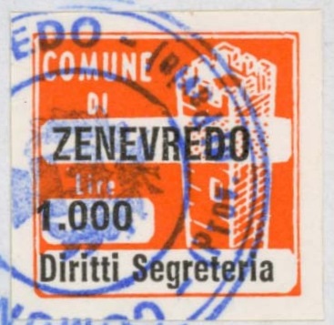 Marca da Bollo del Comune di ZENEVREDO su Carta Bianca di dimensioni 20 x 20 mm