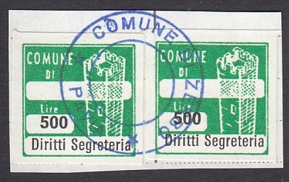 Marca da Bollo del Comune di ZERBO su Carta Bianca di dimensioni 20 x 20 mm