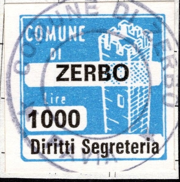 Marca da Bollo del Comune di ZERBO su Carta Bianca di dimensioni 20 x 20 mm