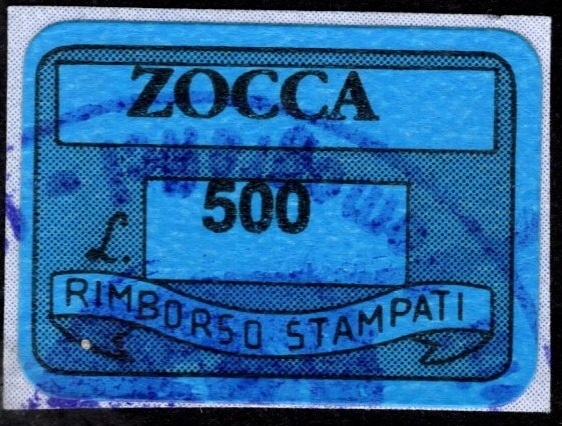 Marca da Bollo del Comune di ZOCCA su Carta Colorata di dimensioni 20 x 14 mm