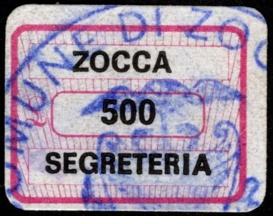 Marca da Bollo del Comune di ZOCCA su Carta Bianca di dimensioni 20 x 14 mm