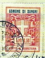 Marca da Bollo del Comune di ZUNGRI su Carta Bianca di dimensioni 28 x 36 mm