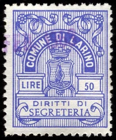 Marca da Bollo del Comune di LARIANO su Carta Bianca di dimensioni 21 X 27 mm