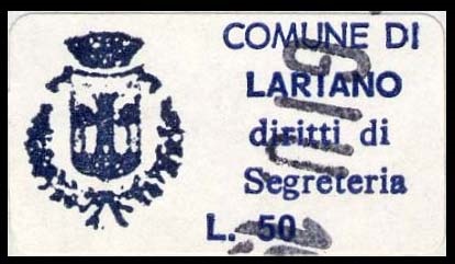Marca da Bollo del Comune di LARIANO su Carta Bianca di dimensioni 25 x 13 mm