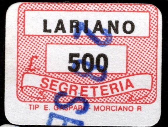 Marca da Bollo del Comune di LARIANO su Carta Bianca di dimensioni 20 x 14 mm