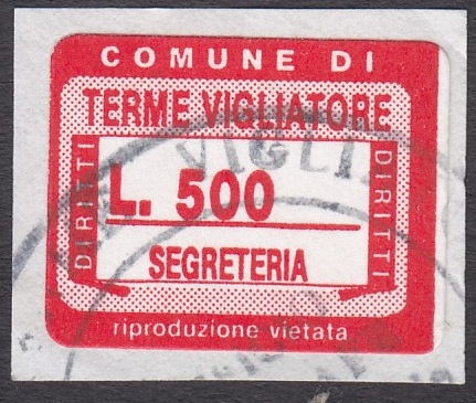 Marca da Bollo del Comune di TERME VIGLIATORE su Carta Bianca di dimensioni 22 x 18 mm