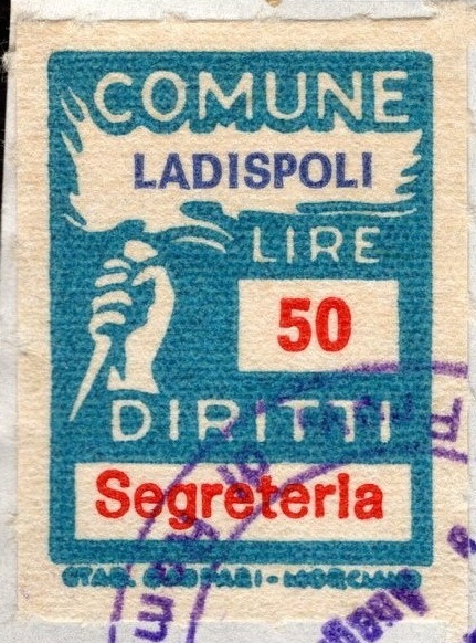 Marca da Bollo del Comune di LADISPOLI su Carta Bianca di dimensioni 18 x 24 mm