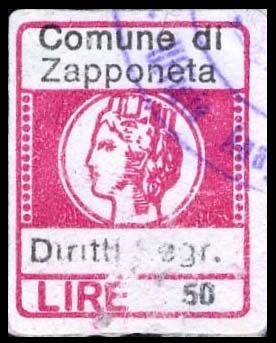 Marca da Bollo del Comune di ZAPPONETA su Carta Bianca di dimensioni 15,5 x 20 mm