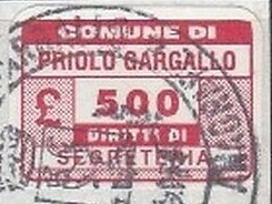 Marca da Bollo del Comune di PRIOLO GARGALLO su Carta Bianca di dimensioni 20 x 14 mm