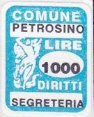 Marca da Bollo del Comune di PETROSINO su Carta Bianca di dimensioni 16 x 21 mm