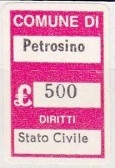Marca da Bollo del Comune di PETROSINO su Carta Bianca di dimensioni 21 x 30 mm