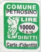 Marca da Bollo del Comune di PETROSINO su Carta Bianca di dimensioni 16 x 21,5 mm