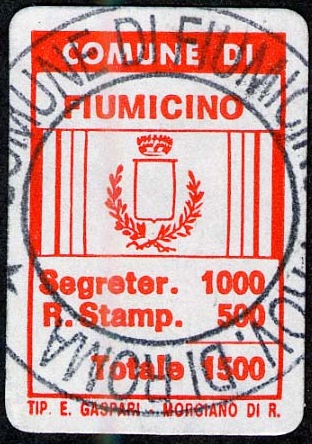 Marca da Bollo del Comune di FIUMICINO su Carta Bianca di dimensioni 18 x 27 mm