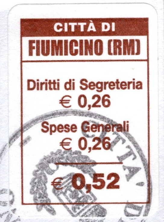 Marca da Bollo del Comune di FIUMICINO su Carta Bianca di dimensioni 18 x 27 mm