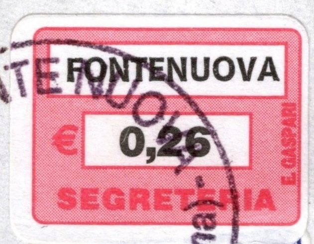Marca da Bollo del Comune di FONTE NUOVA su Carta Bianca di dimensioni 20 x 14 mm