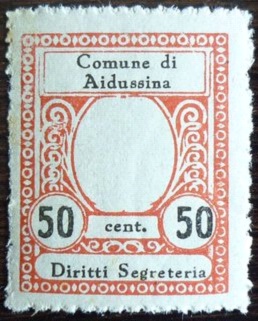Marca da Bollo del Comune di AIDUSSINA su Carta Bianca di dimensioni 23 x 29 mm