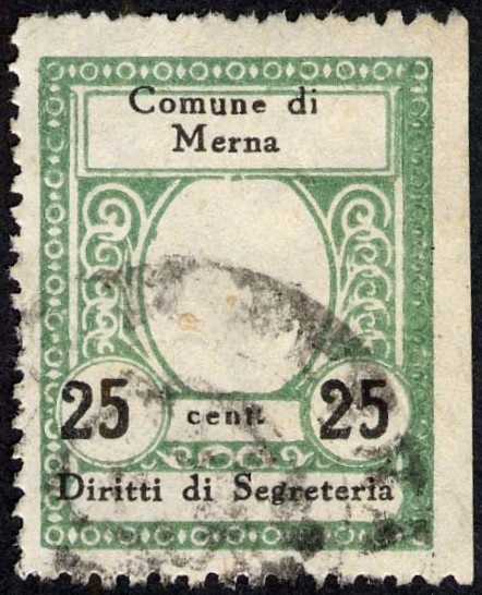Marca da Bollo del Comune di MERNA su Carta Bianca di dimensioni 21 x 29 mm