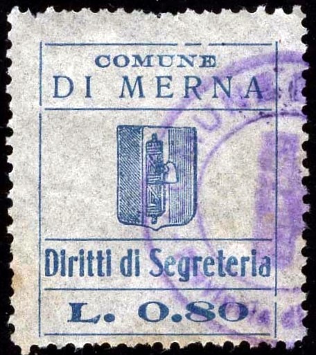 Marca da Bollo del Comune di MERNA su Carta Bianca di dimensioni 24 x 28 mm