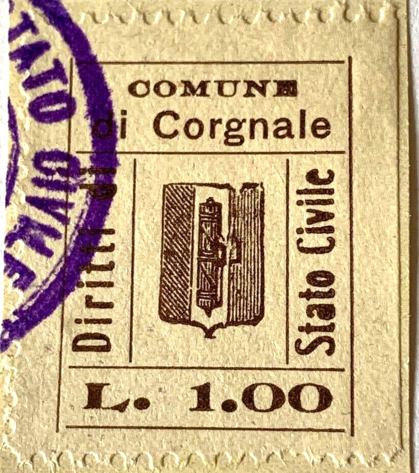 Marca da Bollo del Comune di CORGNALE su Carta Bianca Sottile di dimensioni 24 x 29 mm
