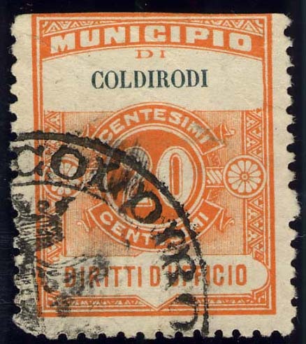 Marca da Bollo del Comune di COLDIRODI (SOPRESSO) su Carta Bianca Sottile di dimensioni 23,5 x 30 mm
