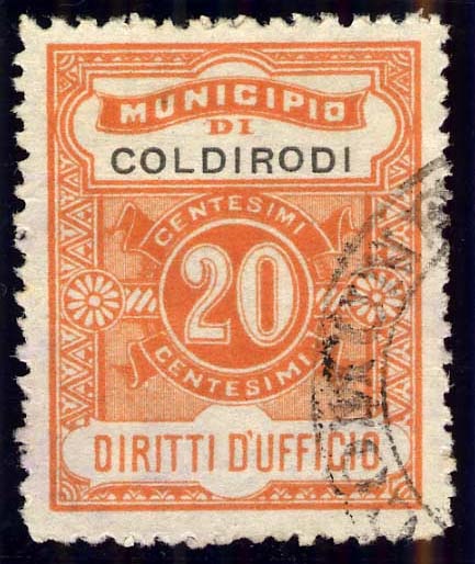 Marca da Bollo del Comune di COLDIRODI (SOPRESSO) su Carta Bianca di dimensioni 22 x 29 mm