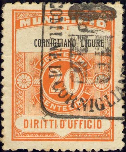 Marca da Bollo del Comune di CORNIGLIANO LIGURE su Carta Bianca di dimensioni 24 x 30 mm