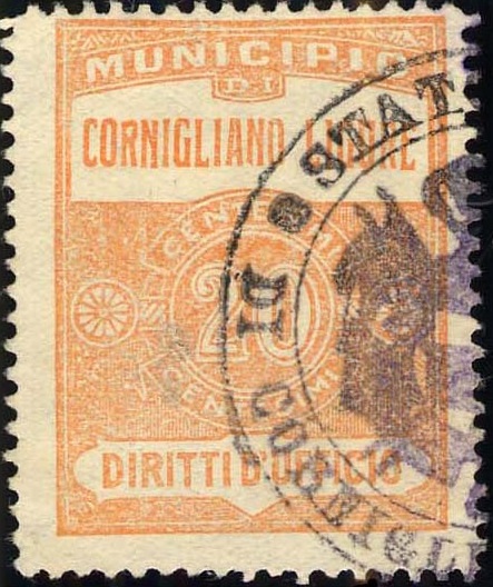 Marca da Bollo del Comune di CORNIGLIANO LIGURE su Carta Bianca di dimensioni 24 x 30 mm