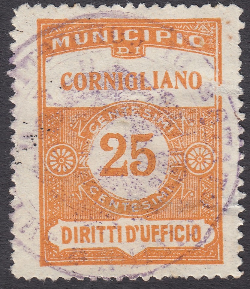 Marca da Bollo del Comune di CORNIGLIANO LIGURE su Carta Bianca di dimensioni 24 x 33 mm