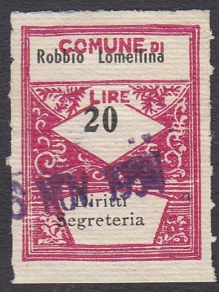 Marca da Bollo del Comune di ROBBIO LOMELLINA su Carta Bianca Sottile di dimensioni 22 x 28,5 mm