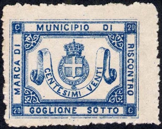 Marca da Bollo del Comune di GOGLIONE SOTTO su Carta Bianca di dimensioni 31 x 24 mm