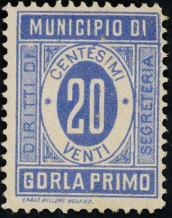 Marca da Bollo del Comune di GORLA PRIMO su Carta Bianca di dimensioni 20 x 26,5 mm