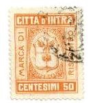 Marca da Bollo del Comune di INTRA su Carta Bianca Sottile di dimensioni 22 x 29 mm