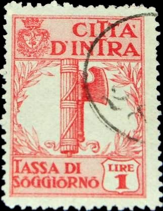 Marca da Bollo del Comune di INTRA su Carta Bianca di dimensioni 22 x 31 mm