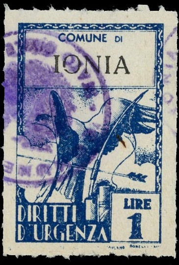 Marca da Bollo del Comune di IONIA su Carta Bianca di dimensioni 21 X 32 mm