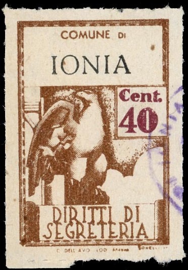 Marca da Bollo del Comune di IONIA su Carta Bianca di dimensioni 21 X 32 mm