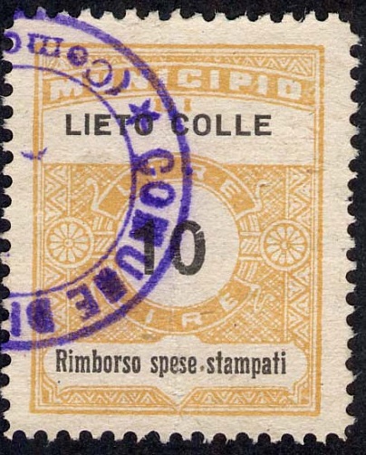 Marca da Bollo del Comune di LIETO COLLE su Carta Bianca Sottile di dimensioni 22,5 x 29 mm
