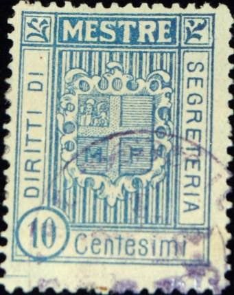 Marca da Bollo del Comune di MESTRE su Carta Bianca Sittile di dimensioni 22 x 29 mm