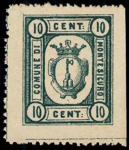Marca da Bollo del Comune di MONTESICURO su Carta Bianca Sottile di dimensioni 20,5 x 25 mm