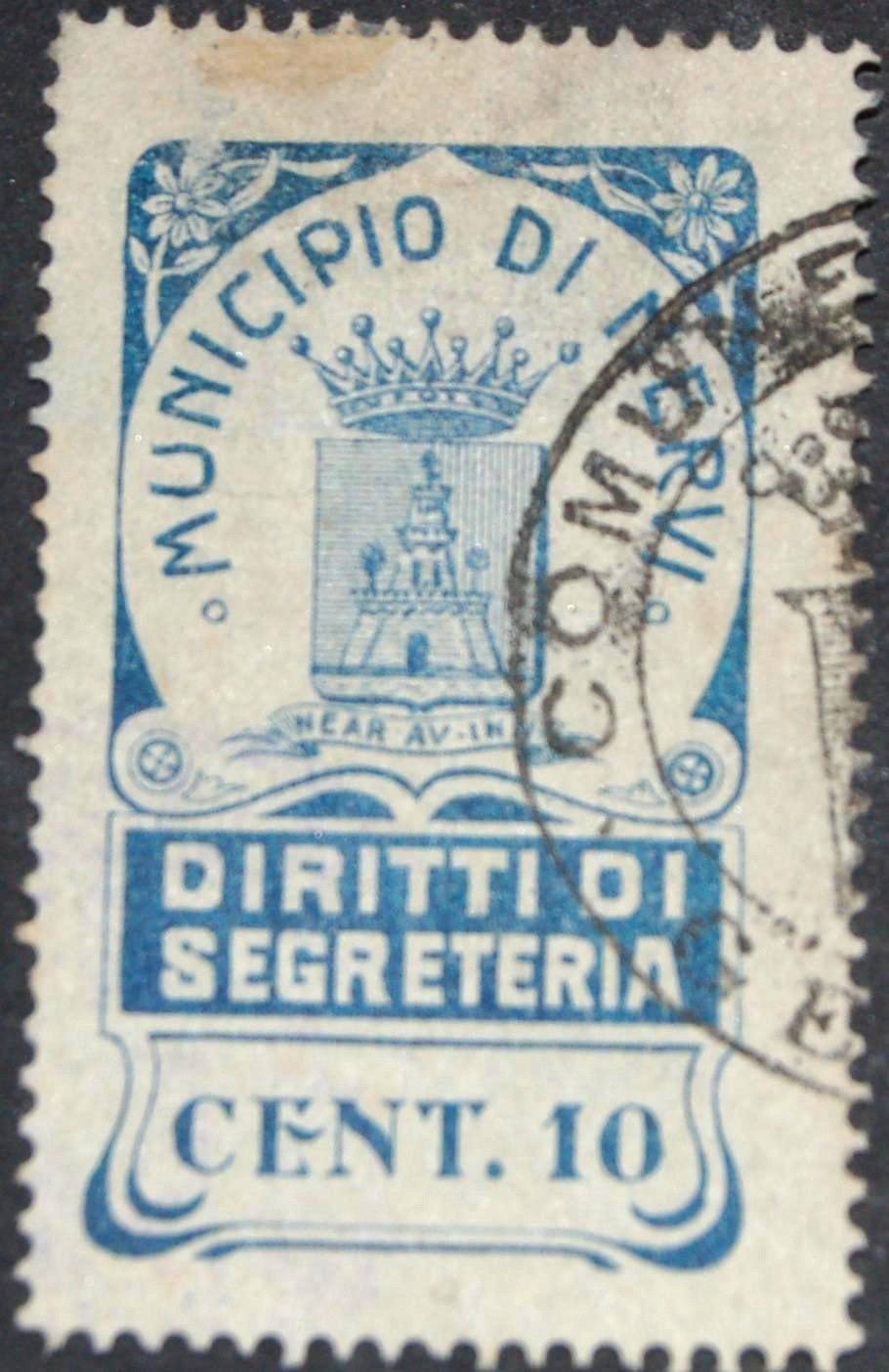 Marca da Bollo del Comune di NERVI GENOVA su Carta Bianca Sottile di dimensioni mm