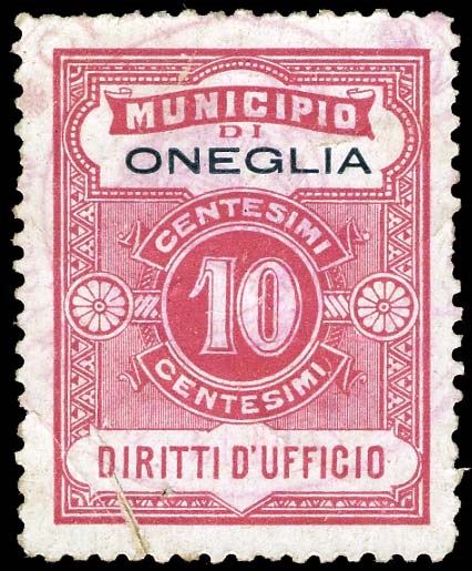 Marca da Bollo del Comune di ONEGLIA su Carta Bianca Sottile di dimensioni 22,5 x 29 mm