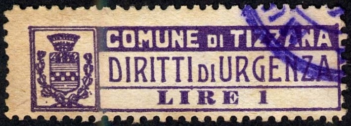 Marca da Bollo del Comune di TIZZANA su Carta Bianca di dimensioni 40 x 10 mm