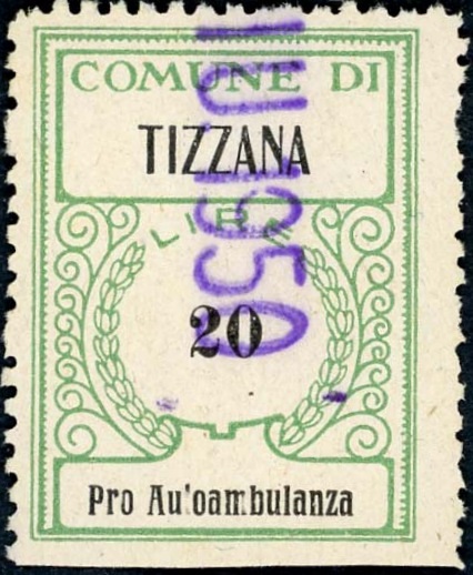 Marca da Bollo del Comune di TIZZANA su Carta Bianca di dimensioni 23,5 x 32 mm