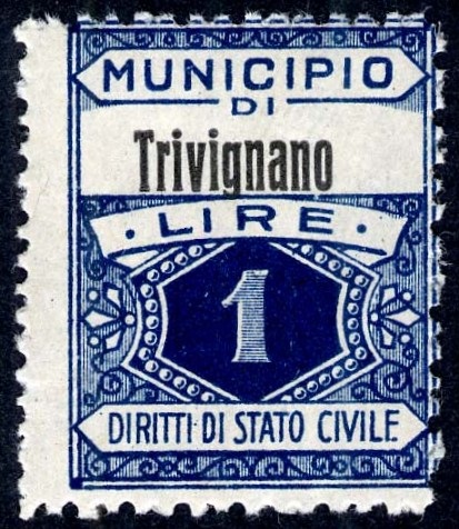 Marca da Bollo del Comune di TRIVIGNANO su Carta Bianca di dimensioni 22,5 x 29 mm