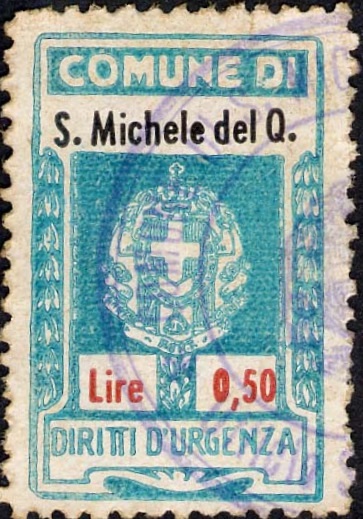 Marca da Bollo del Comune di SAN MICHELE DEL QUARTO su Carta Bianca di dimensioni 24 x 35 mm