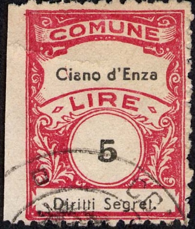 Marca da Bollo del Comune di CIANO D´ENZA su Carta Bianca Sottile di dimensioni 22,5 x 29 mm