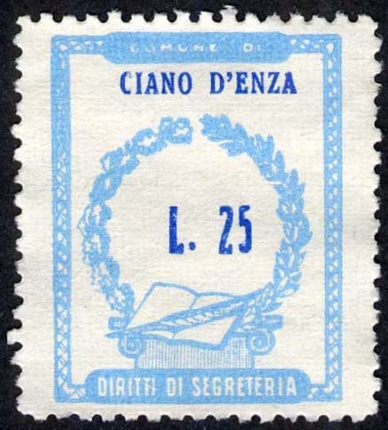 Marca da Bollo del Comune di CIANO D´ENZA su Carta Bianca Sottile di dimensioni 20,5 x 26,5 mm